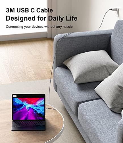 XGMATT USB C to USB C Cable (3M 2Pack),60W/3A Type C Braided Data Lead Compatible with Galaxy S23 S22 S21 A53 A14,MacBook Pro 2021 iPad,Huawei P10 P20...