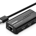 UGREEN RJ45 Network Adapter with 3 USB 2.0 Hub USB Ethernet Adapter 10 100Mbps Network Converter Ethernet Hub Compatible for Switch Wii Windows Surface Pro...