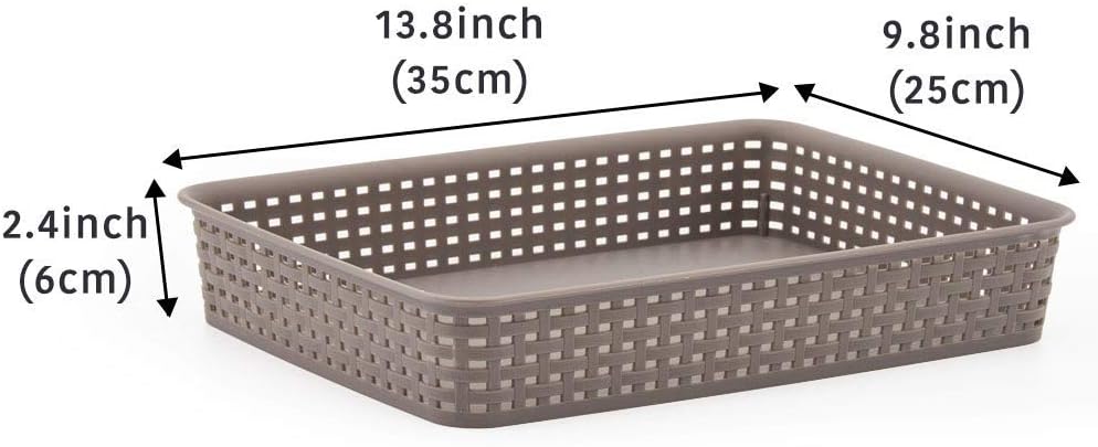 EZOWare Large Plastic Knit Storage Trays, Gray Drawer Divider Filing Bin for Office School Supplies Paper Organizer - Pack of 2 (13.8x9.8x2.4inch)