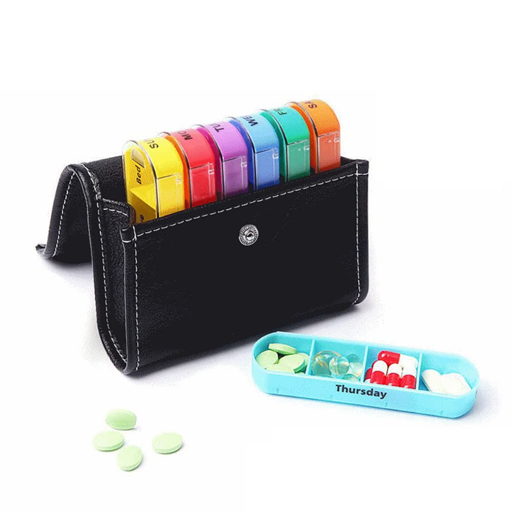 BUG HULL 7-Day German Pill Box – PU Leather Travel Tablet Organizer with 3 Daily Compartments