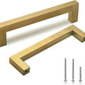 TooCust Brushed Brass Square Drawer Pulls 5 Pack, Modern Gold Cabinet Handles with 6-1/4 Inch (160mm) Hole Centers, Kitchen Cabinet Hardware and Dresser Pulls