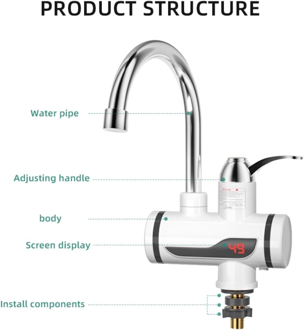 IFEEL Instant Electric Hot Water Heater Faucet – 3000W Fast Heating Tap with 360° Rotation, No Preheating Needed, 30–60°C Temperature Control – Kitchen & Bathroom Sink Instant Hot Water