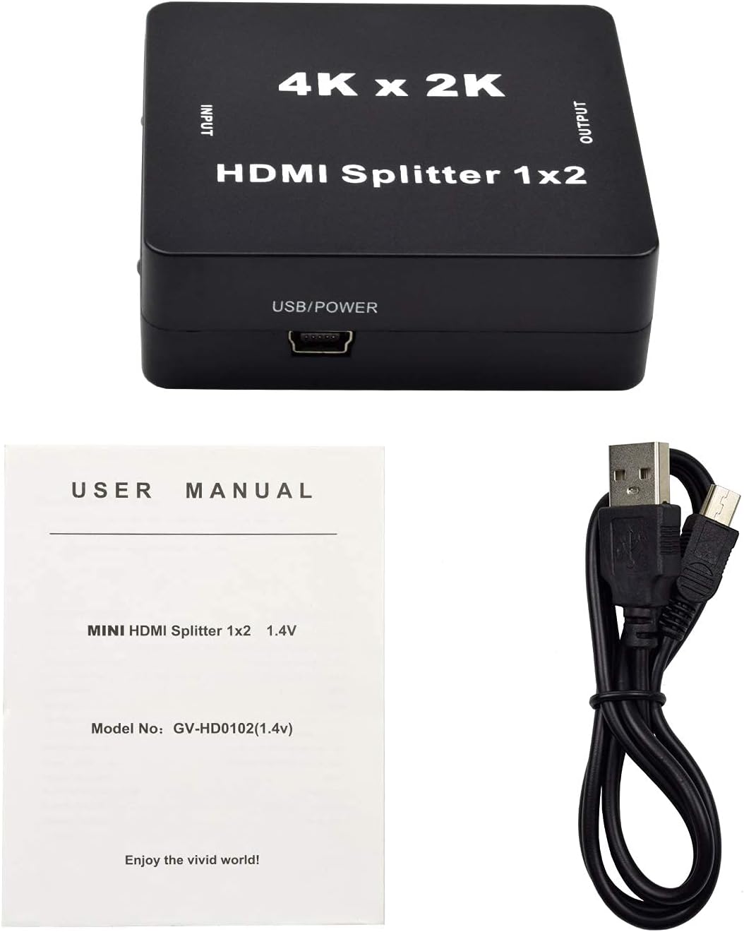 HDMI Splitter Snxiwth 4K HDMI Splitter 1 in 2 Out Supports HDCP, 4K, 3D, UHD, 1080P, HDMI Splitter 1 to 2 for Xbox, PS4, PS3, Blu-Ray Player, Firestick, HDTV