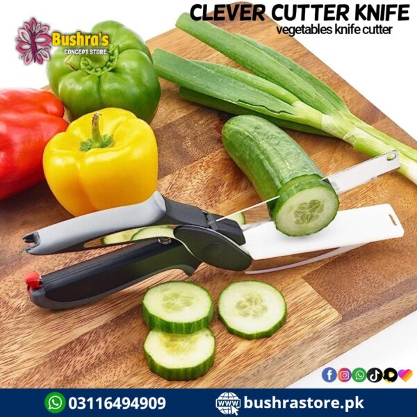 2 in 1 Clever Cutting Knife – Stainless Steel Food Chopper & Kitchen Scissor