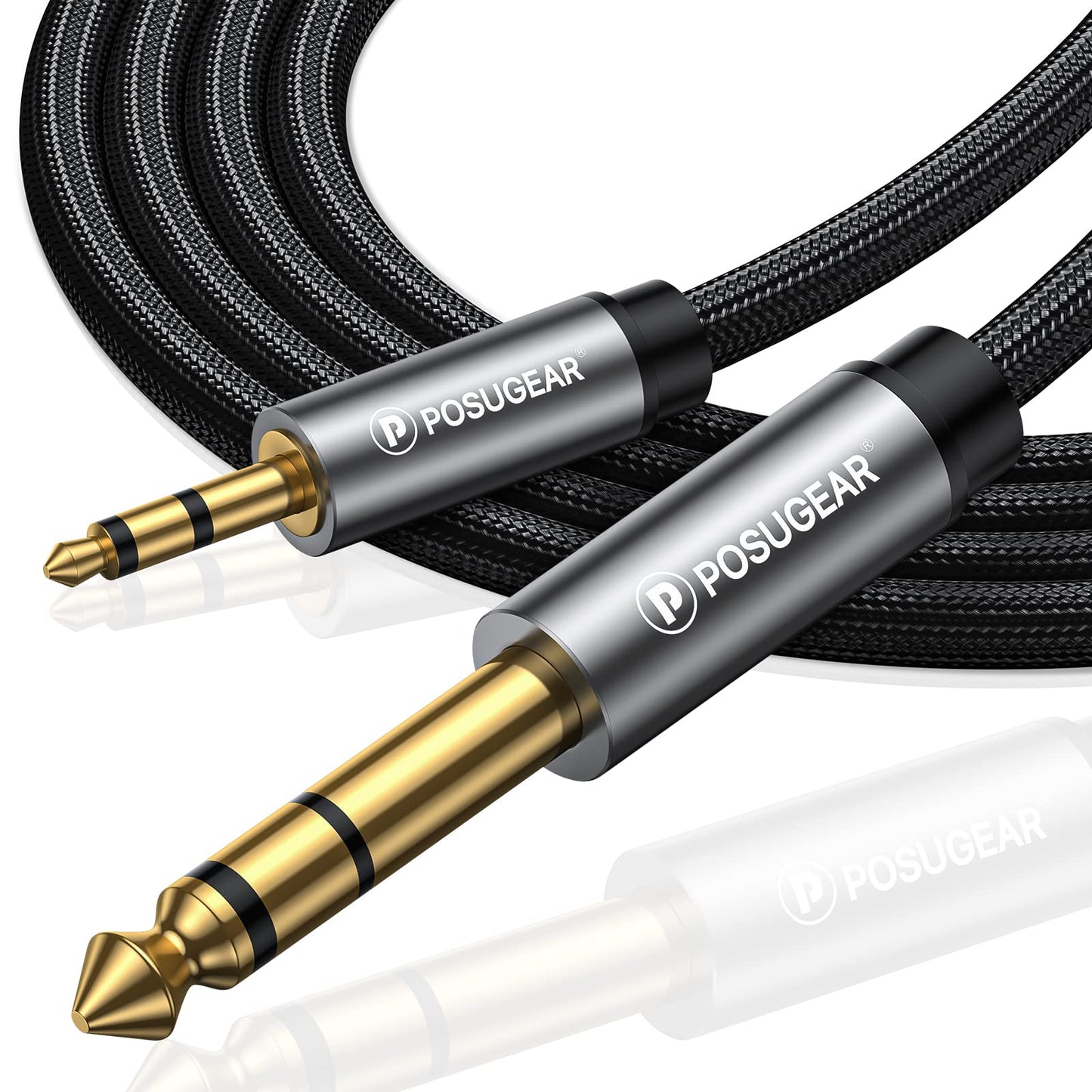POSUGEAR 3.5 mm Jack to 6.35 mm Jack Cable 0.5 m, Nylon Braided 6.35 mm Jack Plug to 3.5 mm Aux Audio Stereo Cable Stereo Compatible with iPod, Laptop, Home...