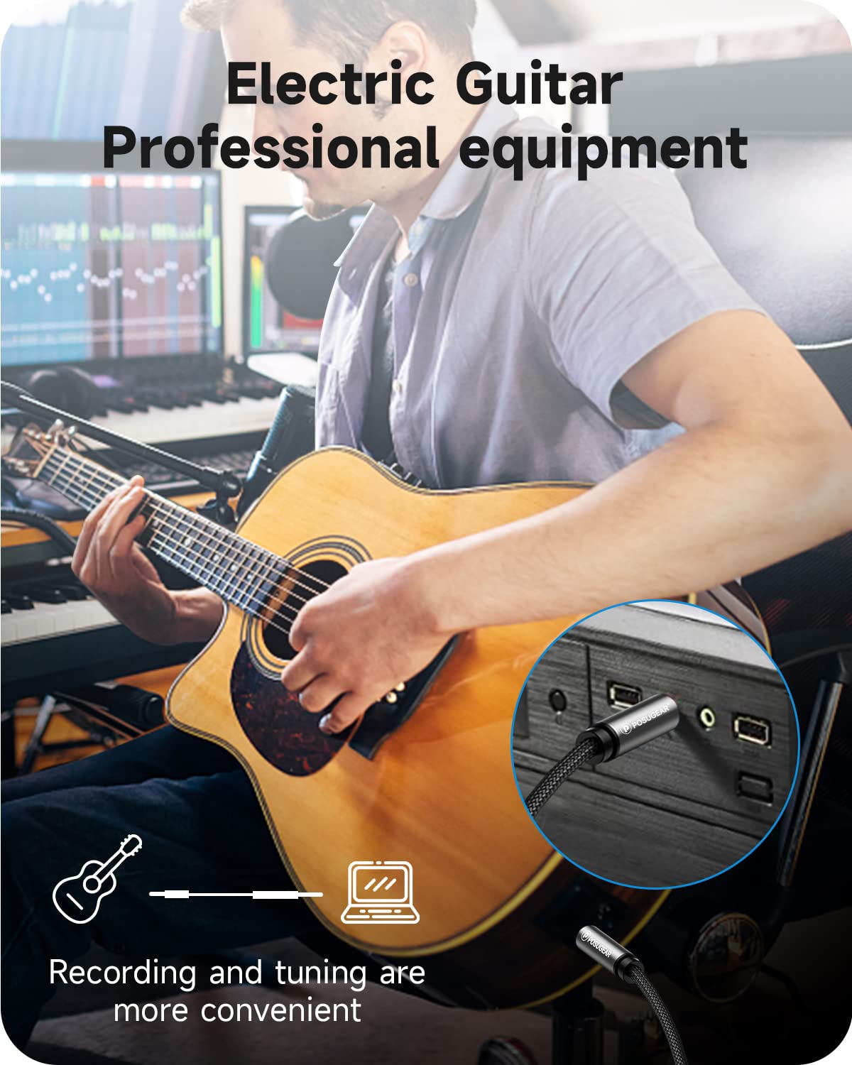 POSUGEAR 3.5 mm Jack to 6.35 mm Jack Cable 0.5 m, Nylon Braided 6.35 mm Jack Plug to 3.5 mm Aux Audio Stereo Cable Stereo Compatible with iPod, Laptop, Home...