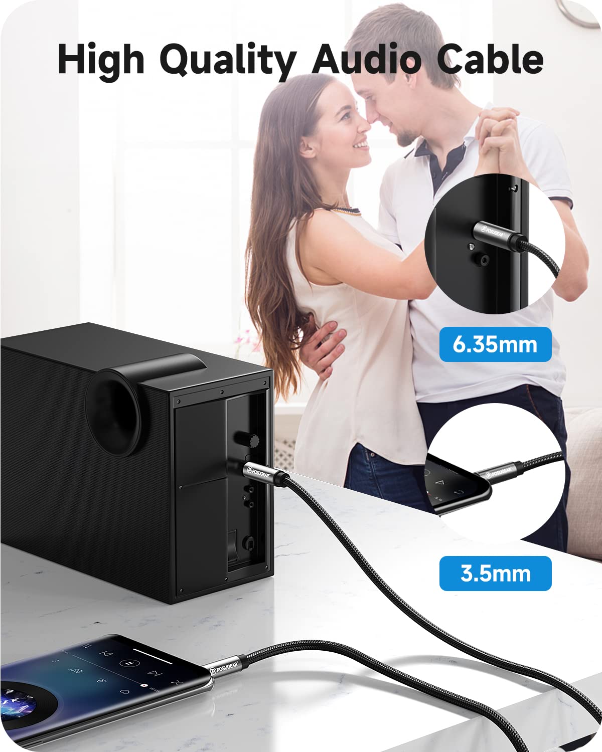 POSUGEAR 3.5 mm Jack to 6.35 mm Jack Cable 0.5 m, Nylon Braided 6.35 mm Jack Plug to 3.5 mm Aux Audio Stereo Cable Stereo Compatible with iPod, Laptop, Home...