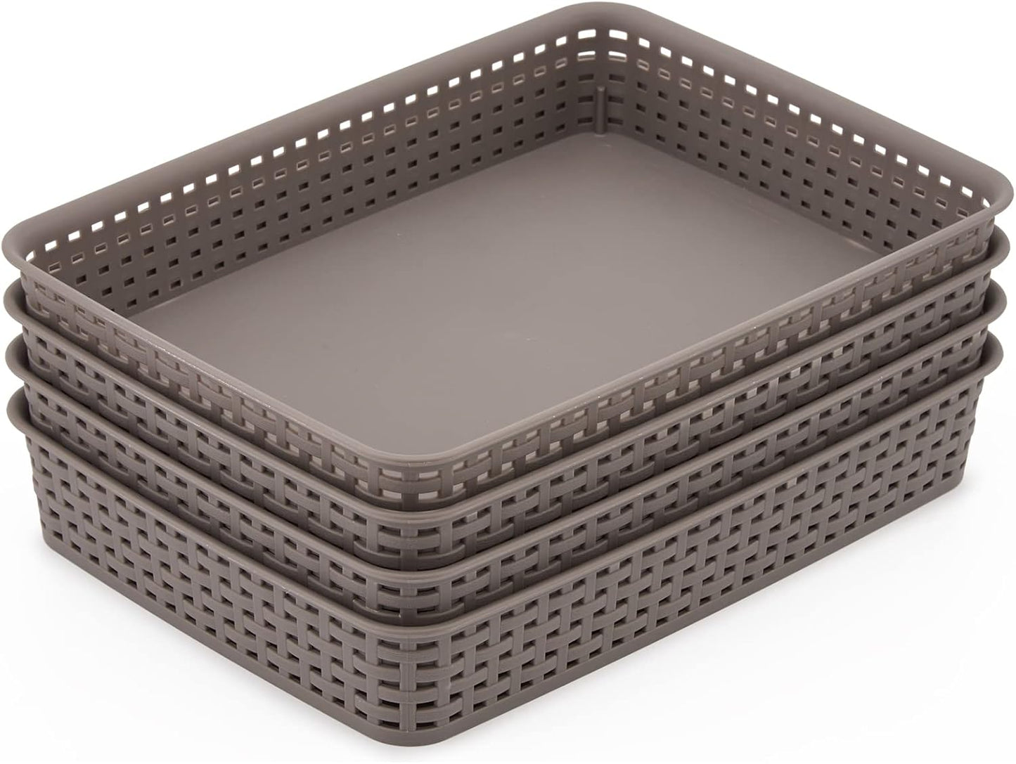 EZOWare Large Plastic Knit Storage Trays, Gray Drawer Divider Filing Bin for Office School Supplies Paper Organizer - Pack of 2 (13.8x9.8x2.4inch)