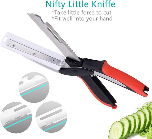 Vegetable Scissors and Food Cutter - Kitchen Shears With Cutting Board, Quick Slicer, Chopper for Meat and Vegetables