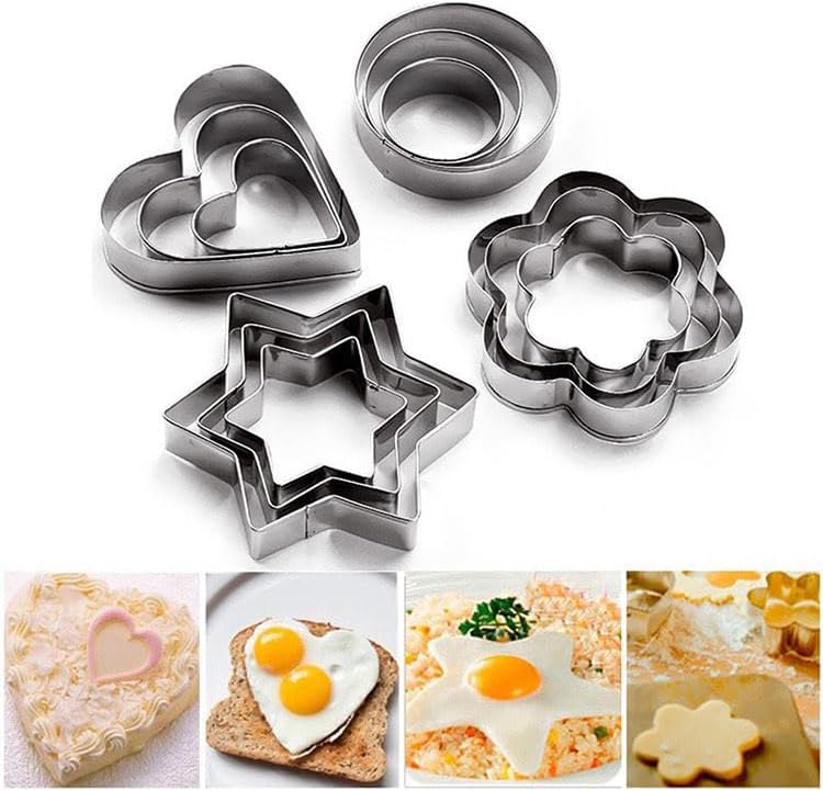 Cookie Cutters, Set of 12, Stainless Steel, Round Heart, Star, Flower, Cutter, Large, Medium, Small, Confectionery Tools, Christmas