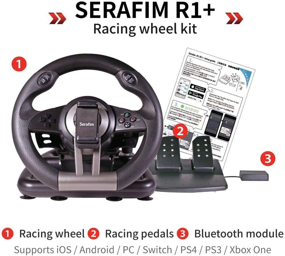 Serafim R1+ Racing Wheel - Gaming Steering Wheel with Responsive Pedal - Compatible with XBOX ONE, PS4, PS3, Switch, PC, iOS, Android - Xbox One Steering...