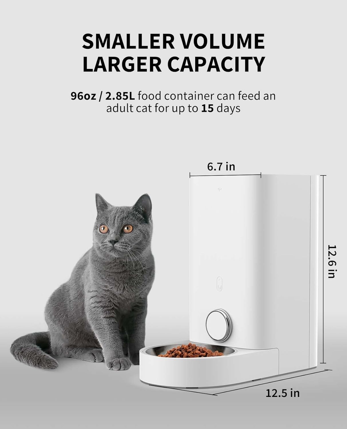 PETKIT Automatic Food Dispenser with Stainless Steel Bowl, APP Control, LED Display for Low Amount of Food, Cat Food Dispenser (Dog) - 2.8L