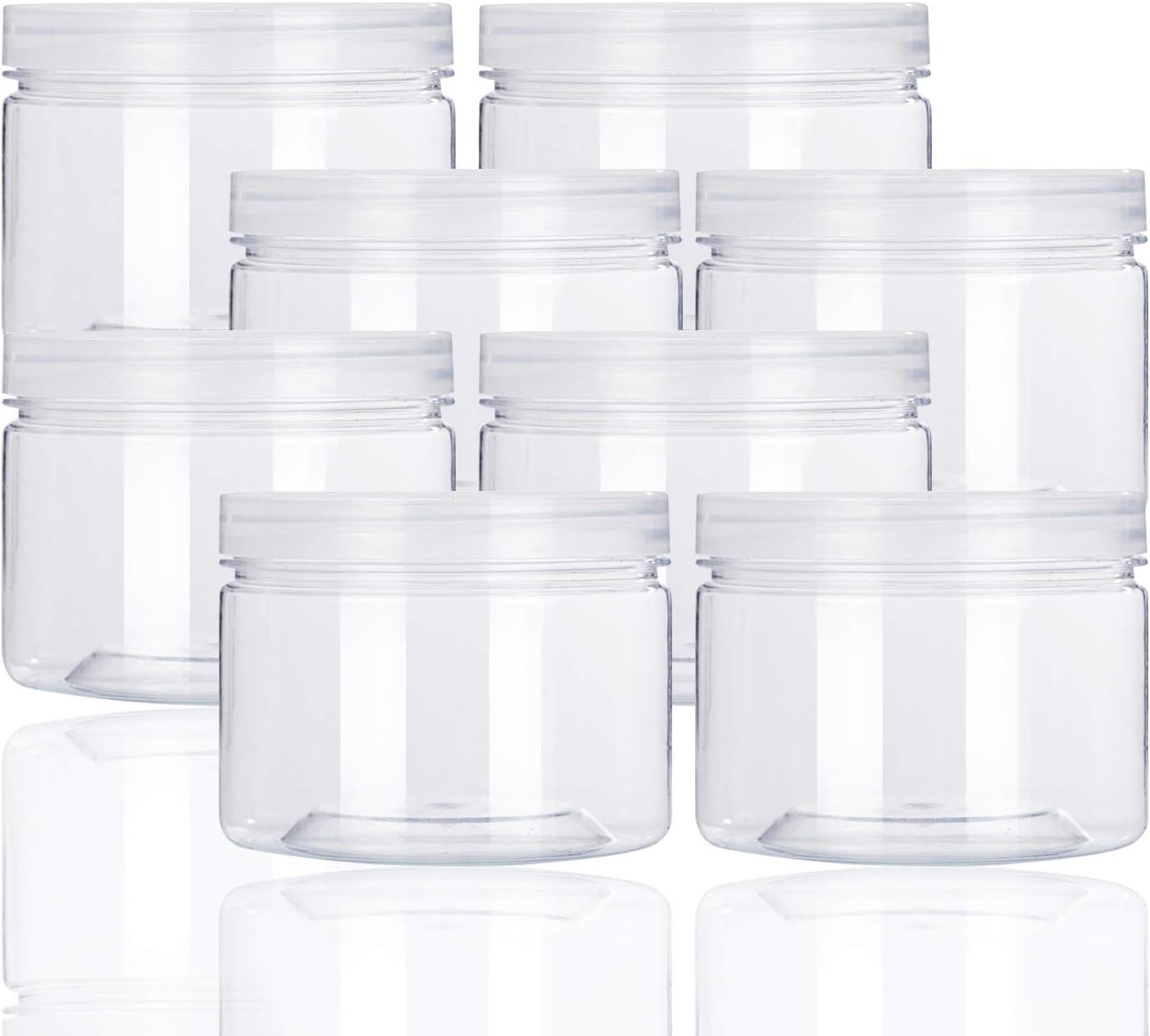 10oz Clear Plastic Storage Jars Containers,8 Pack Refillable Wide-Mouth Plastic Slime Storage Containers for Beauty Products,Kitchen & Household Storage - BPA Free