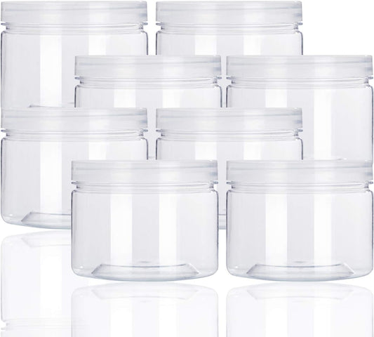 10oz Clear Plastic Storage Jars Containers,8 Pack Refillable Wide-Mouth Plastic Slime Storage Containers for Beauty Products,Kitchen & Household Storage - BPA Free