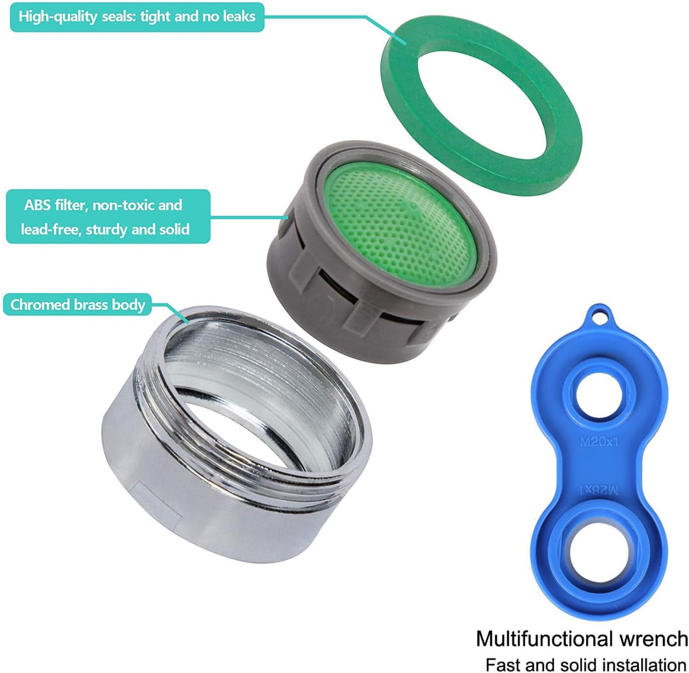 Gebildet 18pcs Jet Regulator M24 Faucet Strainer Insert, for Faucets Material Brass of Chrome Plated with ABS Plastic Filter + 1 Piece Aeration Wrench