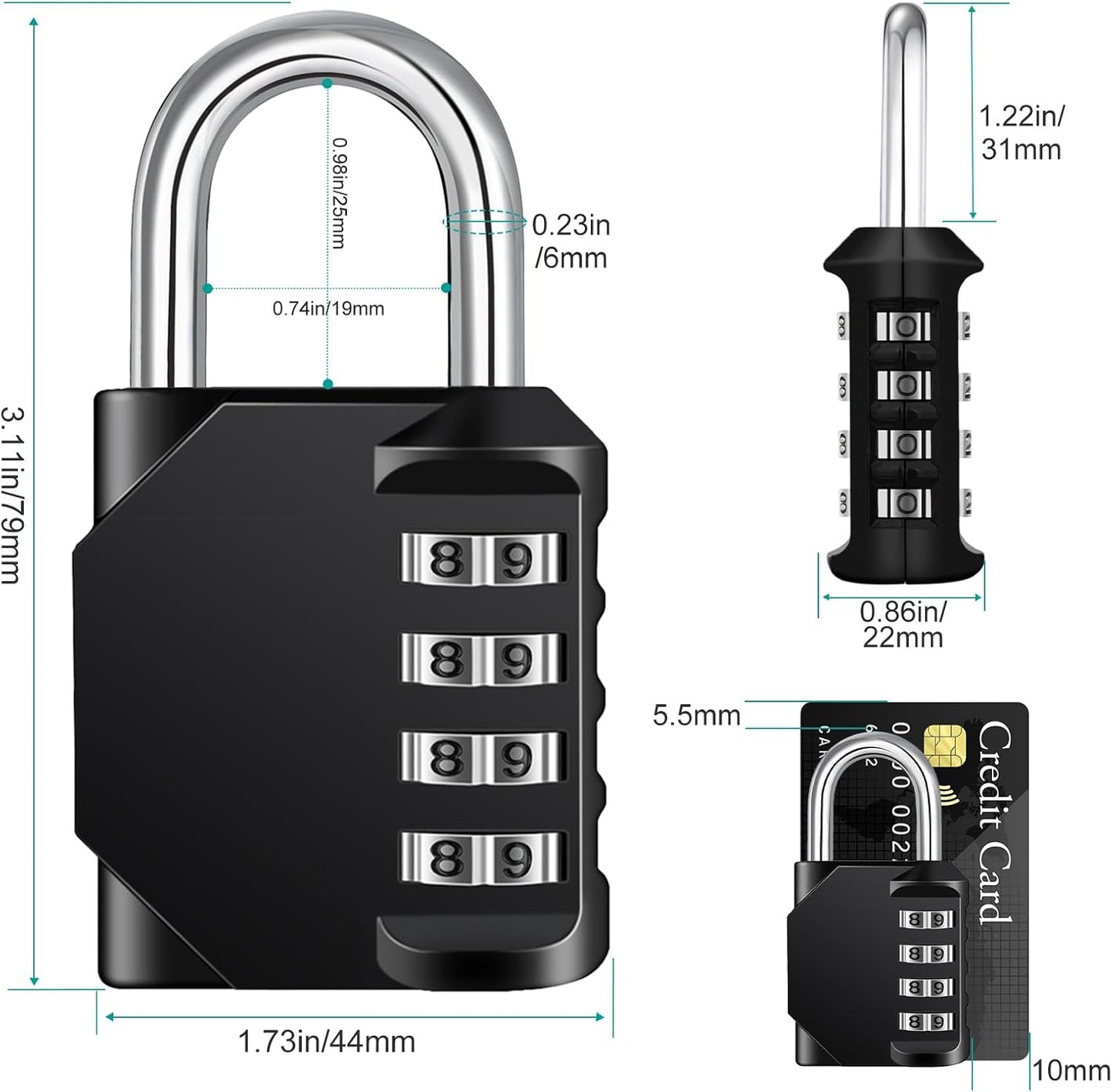 ZHEGE Padlock, Combination Lock 4 Digits, Outdoor Padlock Weatherproof for Gym Locker, Garden Fence Gate (Black)