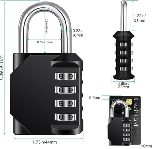 ZHEGE Padlock, Combination Lock 4 Digits, Outdoor Padlock Weatherproof for Gym Locker, Garden Fence Gate (Black)