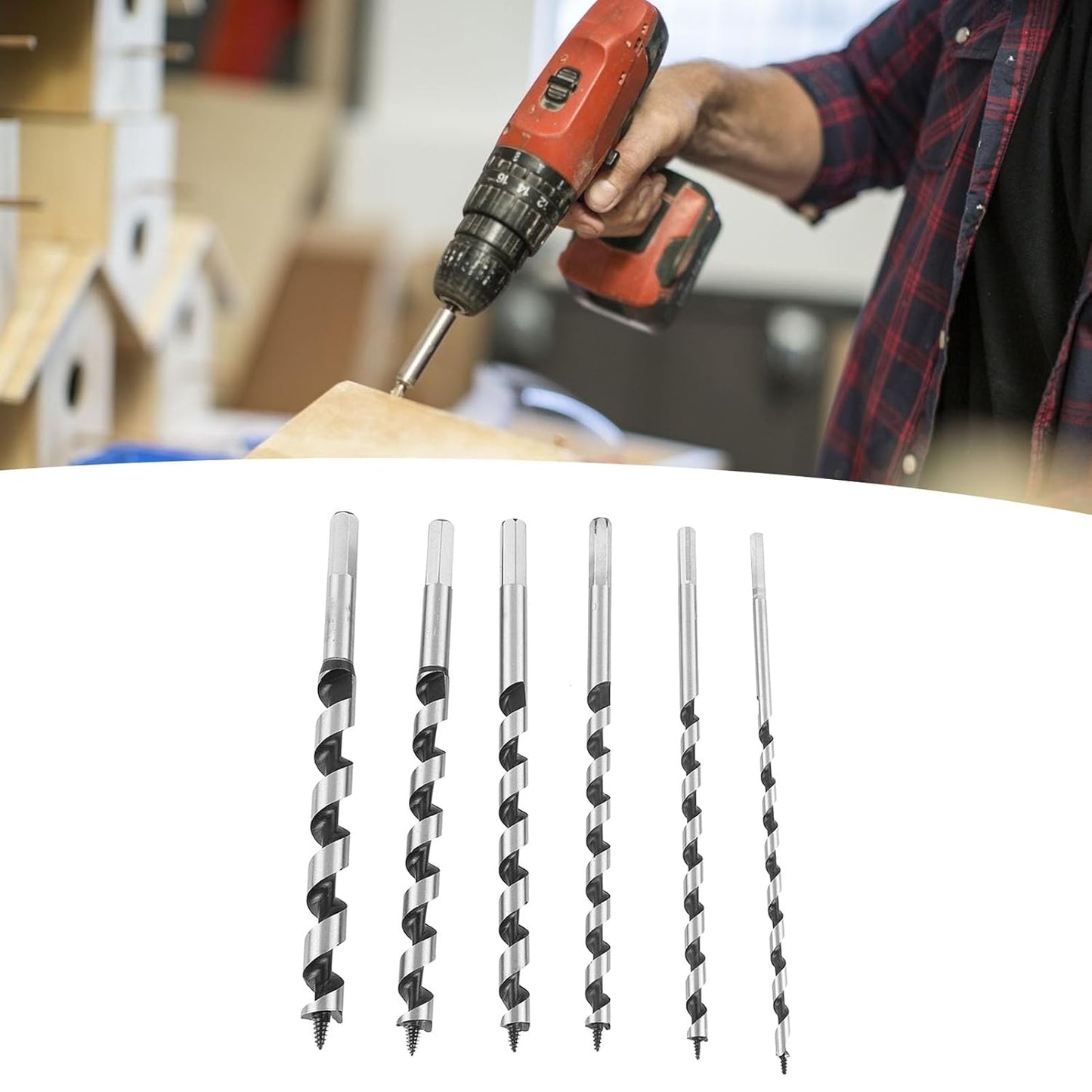 6Pcs Auger Drill Bit, 230mm Long Hex Shank Solid Ship Auger Bit Set for Home Processing Plant Use