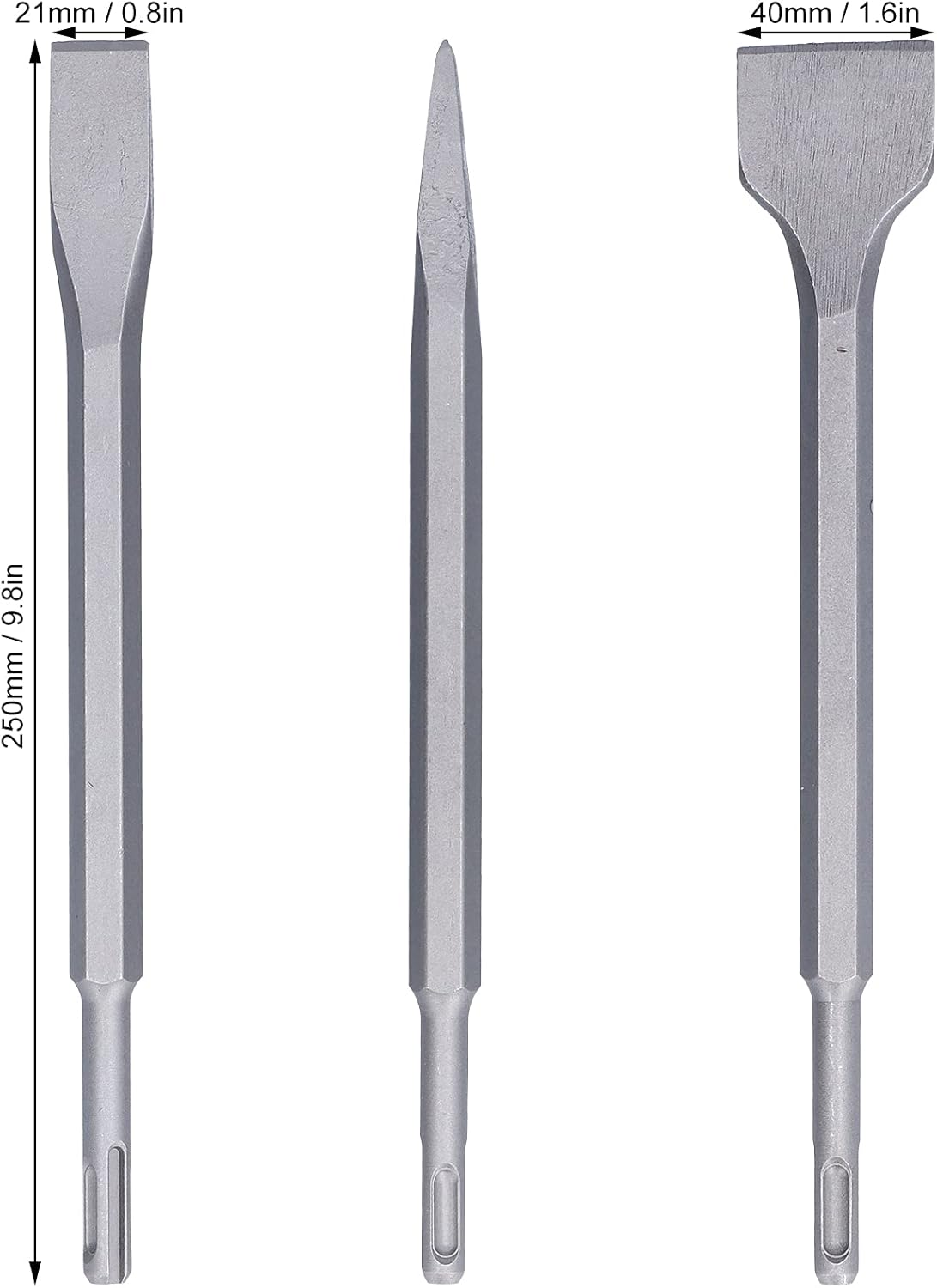 Chisel Set, Abrasion Resistant Carbon Steel Scaling Chisel, Flat Chisel, Flat Hammer Drill Bits, Concrete Removal Chisel for Concrete (SDS PLUS (round handle))