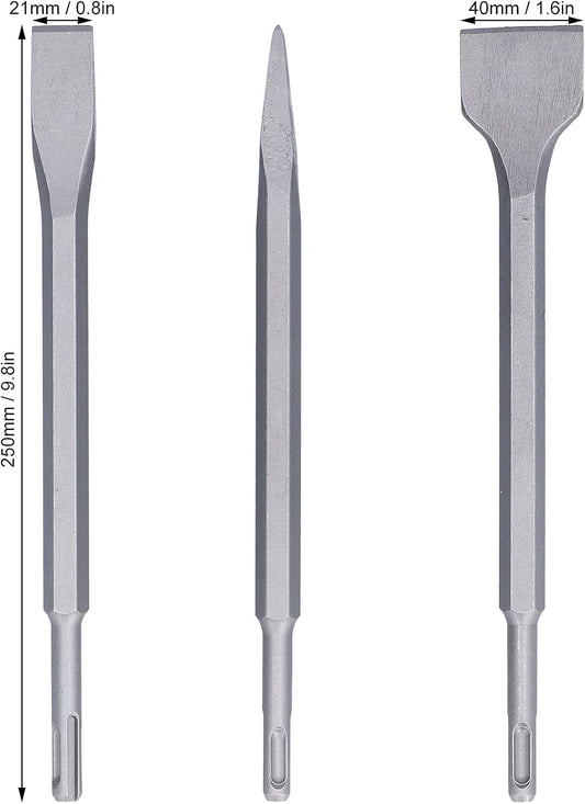 Chisel Set, Abrasion Resistant Carbon Steel Scaling Chisel, Flat Chisel, Flat Hammer Drill Bits, Concrete Removal Chisel for Concrete (SDS PLUS (round handle))