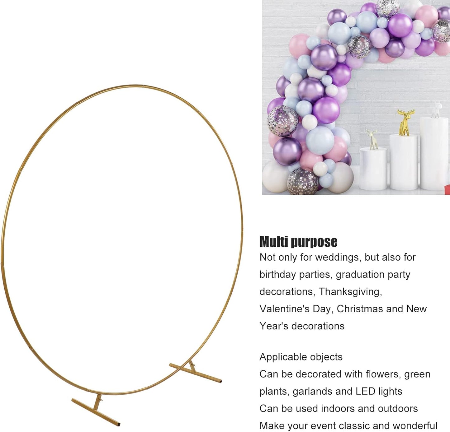 Miokycl Round Backdrop Stand Iron Circle Wedding Arch Stand for Valentine's Day Wedding Birthday Christmas Decoration 6.7ft Gold