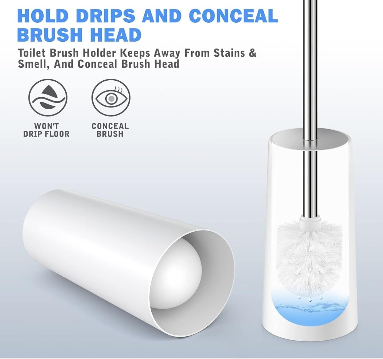 Toilet Brush and Holder, Toilet Brush with 304 Stainless Steel Long Handle, Toilet Bowl Brush for Bathroom Toilet, Elegant, Durable