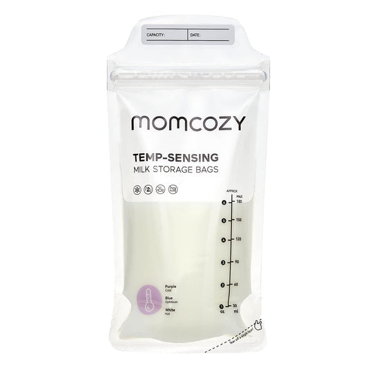 Momcozy Breastmilk Storing Bags, Temp-Sensing Discoloration Milk Storing Bags for Breastfeeding, Disposable Milk Storage Bag with 6 Ounce Self Standing, No-Leak Milk Freezer Storage Pouches,