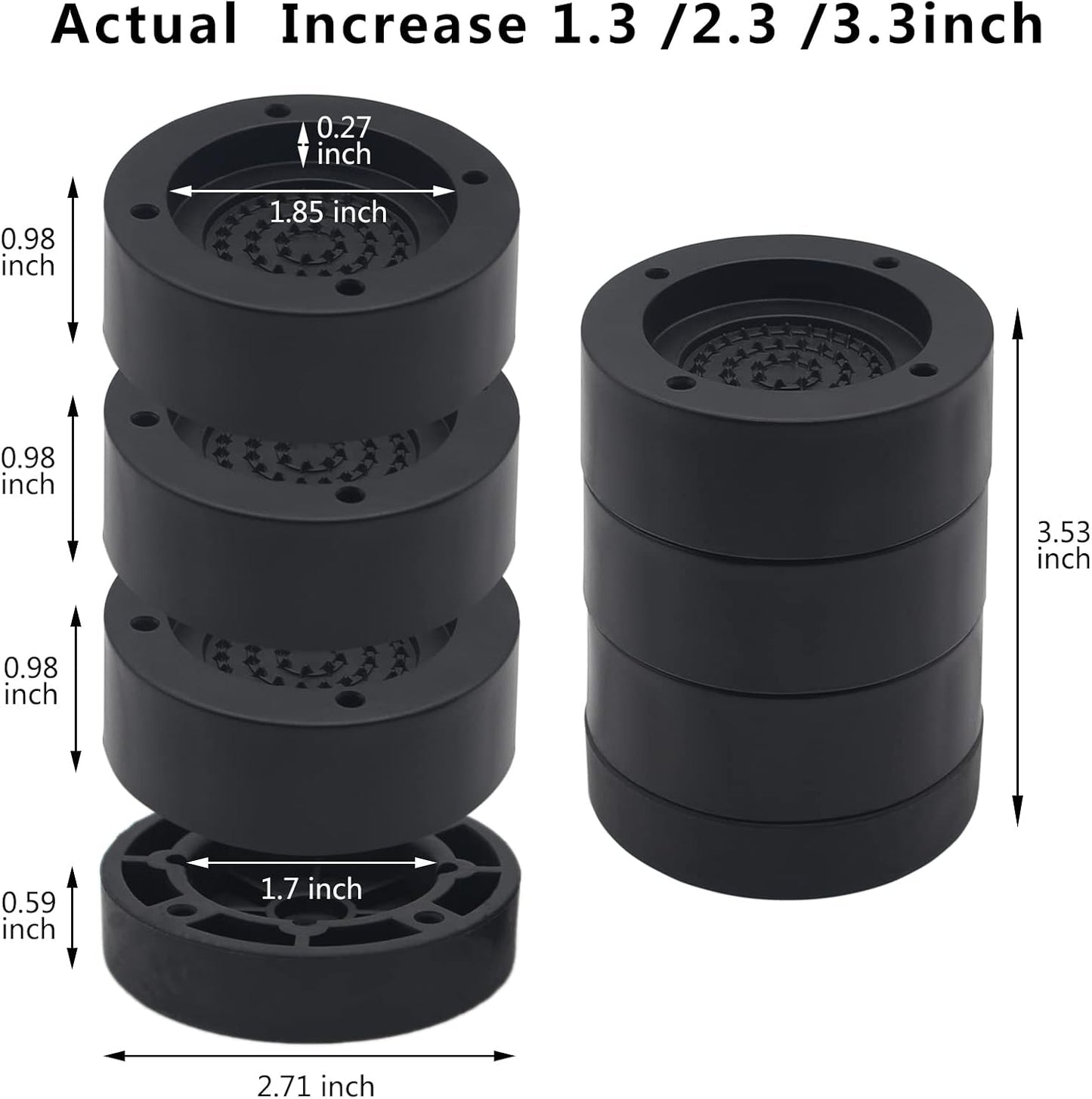 HANIHUA 4 Sets Black Round Furniture Risers, Heavy Duty Bed Risers Lifts Height 1", 2", 3 inch, Adjustable Bed Lifts Risers for Bed Frame, Furniture...