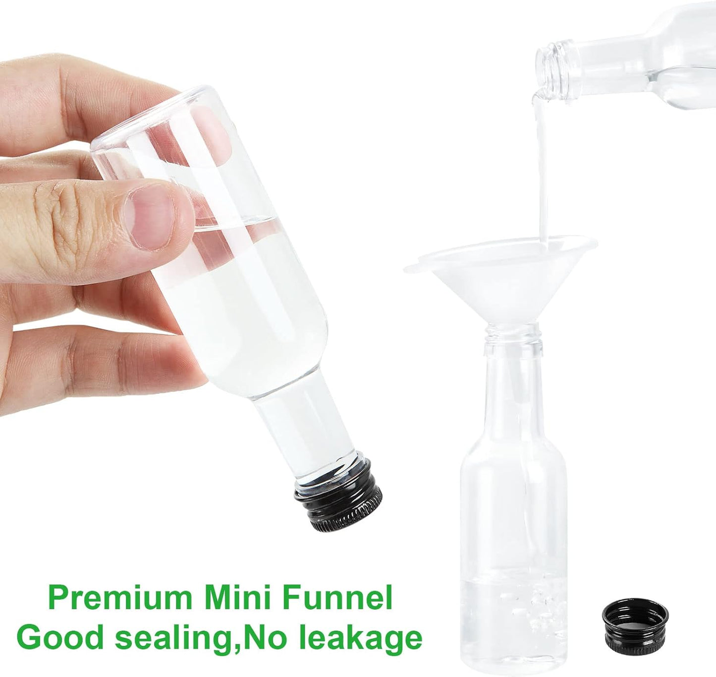 DAJAVE 50 Pack Mini Liquor Bottles, 1.7 fl oz Plastic Spirit Bottle with Black Screw Cap, Liquid Funnel for Easy Pouring, Filling, Miniature Bottles for...