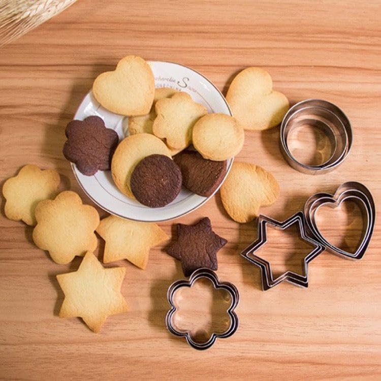 Cookie Cutters, Set of 12, Stainless Steel, Round Heart, Star, Flower, Cutter, Large, Medium, Small, Confectionery Tools, Christmas