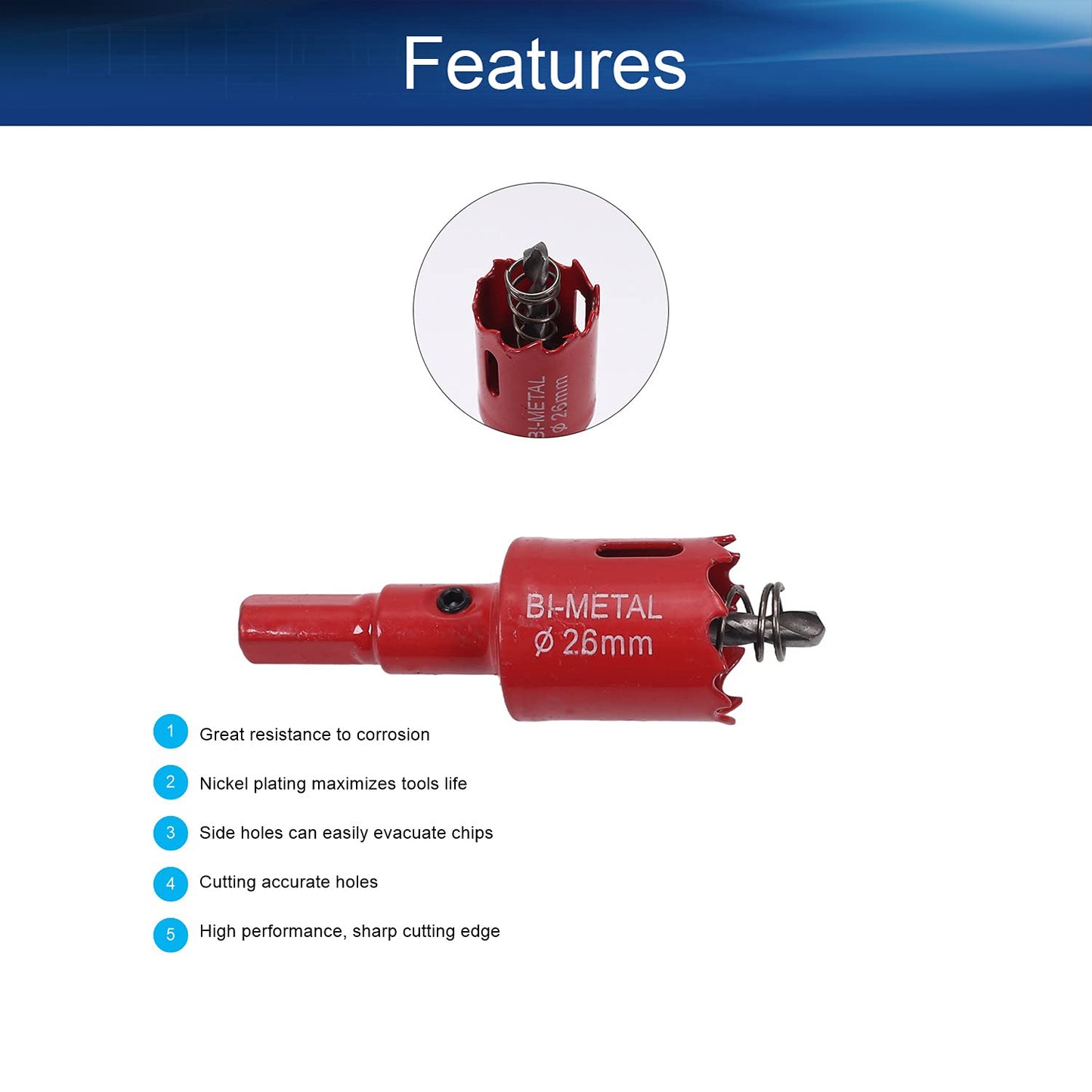 Auniwaig 26mm/1.01" Bi-Metal Hole Saw 25mm/1" Deep Bimetal Hole Cutter HSS Drill Bit for Cutting Metal Wood Plastic