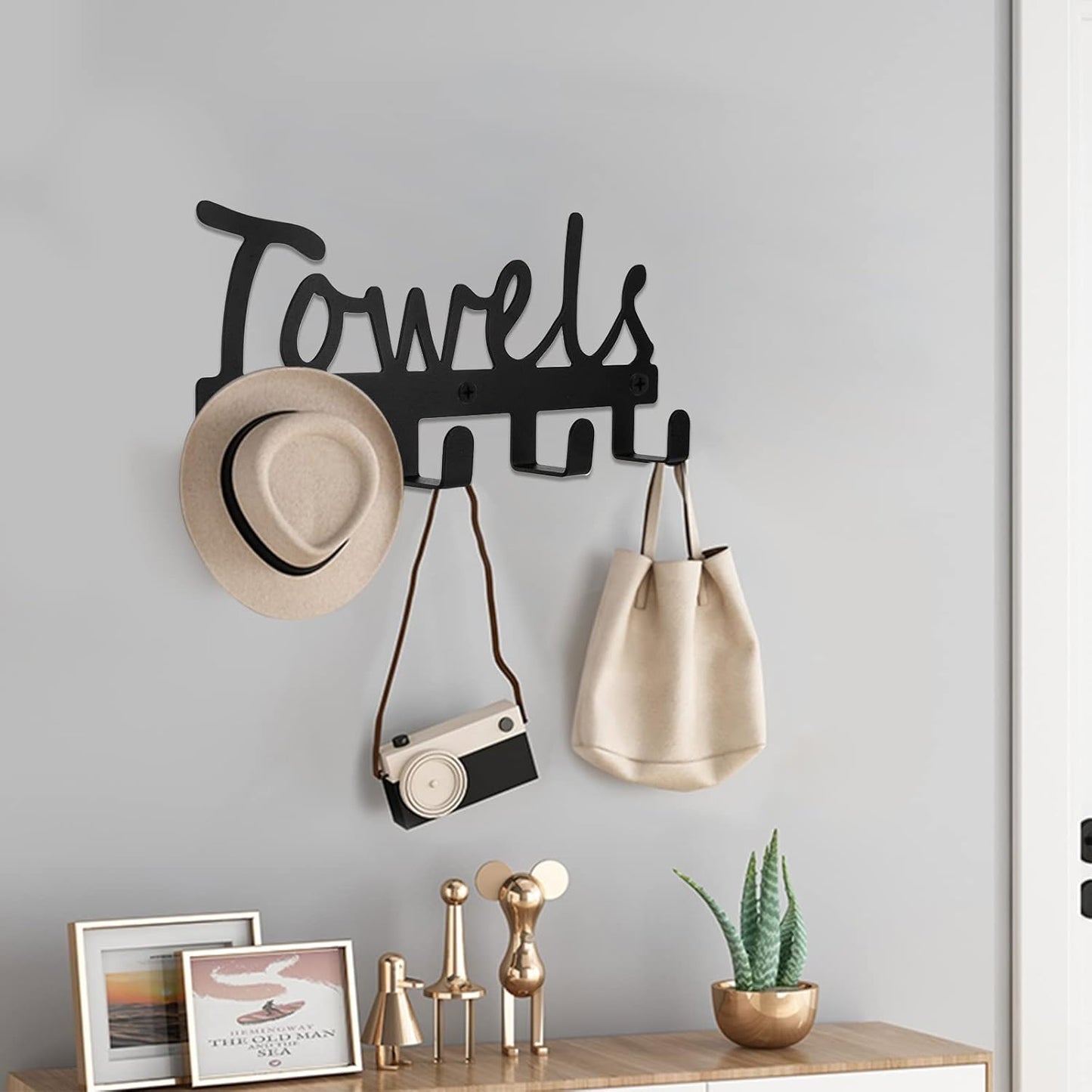 Fasmov Wall-Mounted 4 Hook Wall Towel Rack Originality Clothing Hooks, Towel Holde for Kitchen Storage Organizer Rack, Bathroom Towels, Robes, Clothing