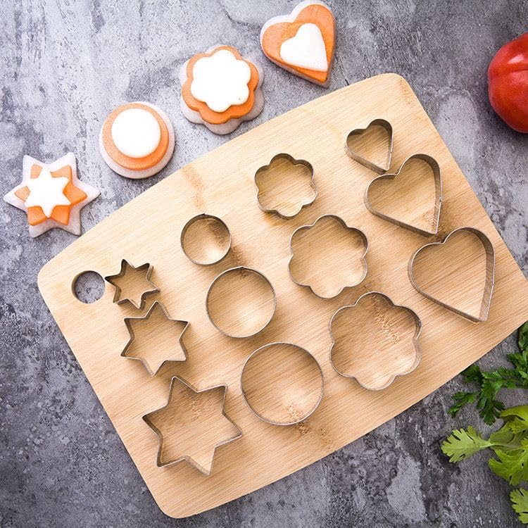 Cookie Cutters, Set of 12, Stainless Steel, Round Heart, Star, Flower, Cutter, Large, Medium, Small, Confectionery Tools, Christmas