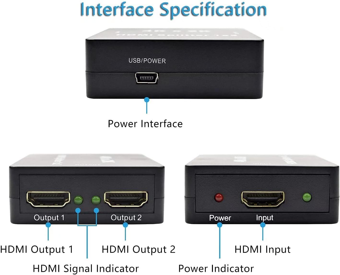 HDMI Splitter Snxiwth 4K HDMI Splitter 1 in 2 Out Supports HDCP, 4K, 3D, UHD, 1080P, HDMI Splitter 1 to 2 for Xbox, PS4, PS3, Blu-Ray Player, Firestick, HDTV