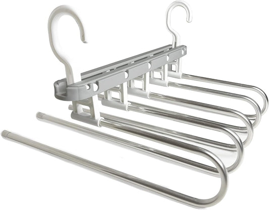 5 Tier Multi-Functional Space Saving Pants Hangers for Hanging Pants, Scarfs, Belts, Shirts, Etc. (Multiple Colors) (Grey)