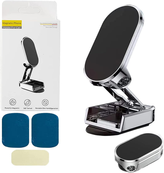 WIMISI Alloy Folding Magnetic Car Phone Holder, Magnetic Phone Holder for Car, 360° Rotation Dashboard Car Phone Mount Universal, Stable, no Shaking (Silver)