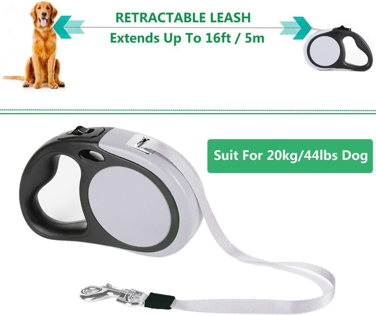 Dual Retractable Dog Leash for Walking 2 Small Dogs(Up to 44 Lbs Each) - Double Headed 16ft Extendable Pet Leash with Poop Bags, Non Slip Grip, One Button...