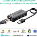 UGREEN RJ45 Network Adapter with 3 USB 2.0 Hub USB Ethernet Adapter 10 100Mbps Network Converter Ethernet Hub Compatible for Switch Wii Windows Surface Pro...