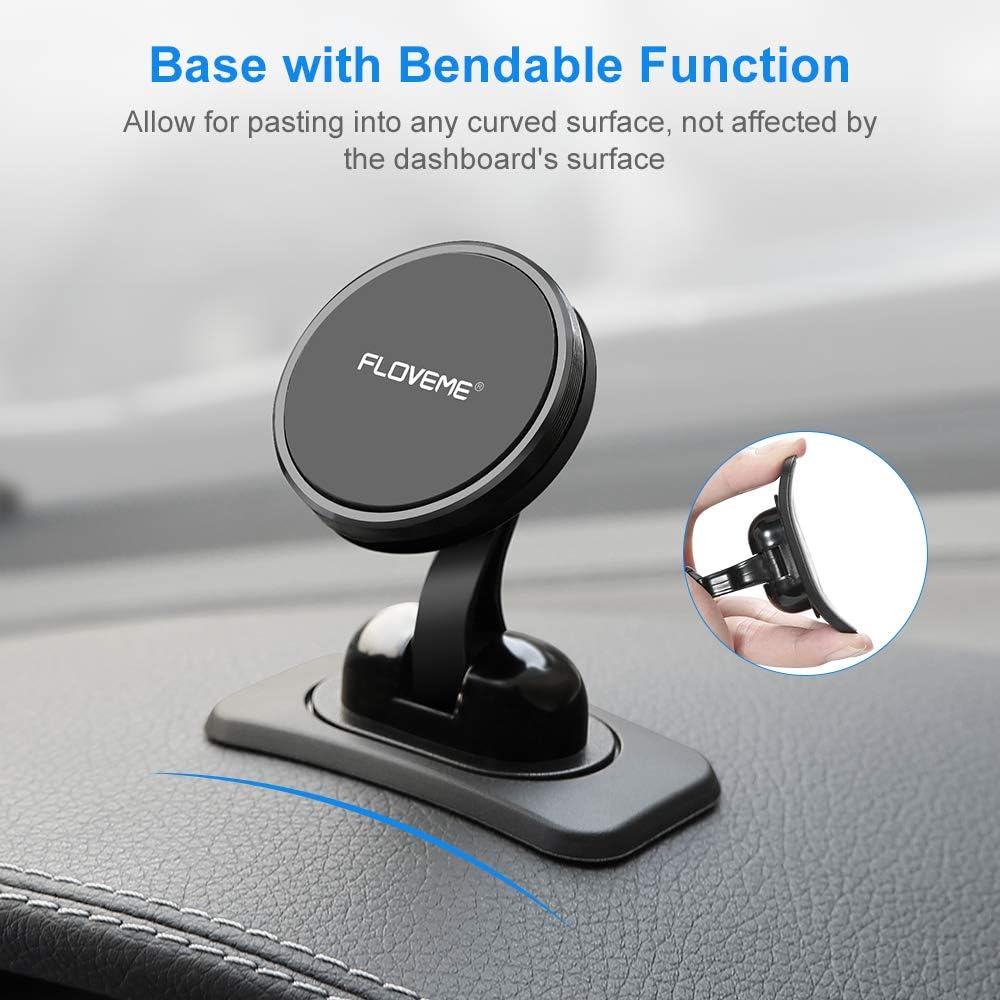 FLOVEME Magnetic Car Mobile Phone Holder with Adhesive Base, 360° Rotation Compatible with iPhone 14 13 12 Pro Samsung Huawei Xiaomi