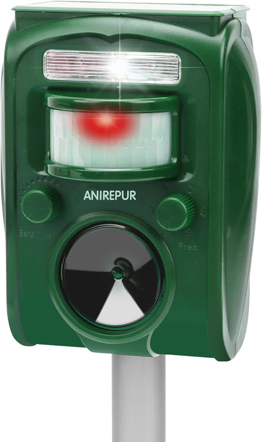 ANIREPUR Cat Repellent, Ultrasonic Solar Powered Animal Deterrent for Garden, Pigeons, Birds, Dogs, Cats, Mice, Foxes, 5 Adjustable Modes