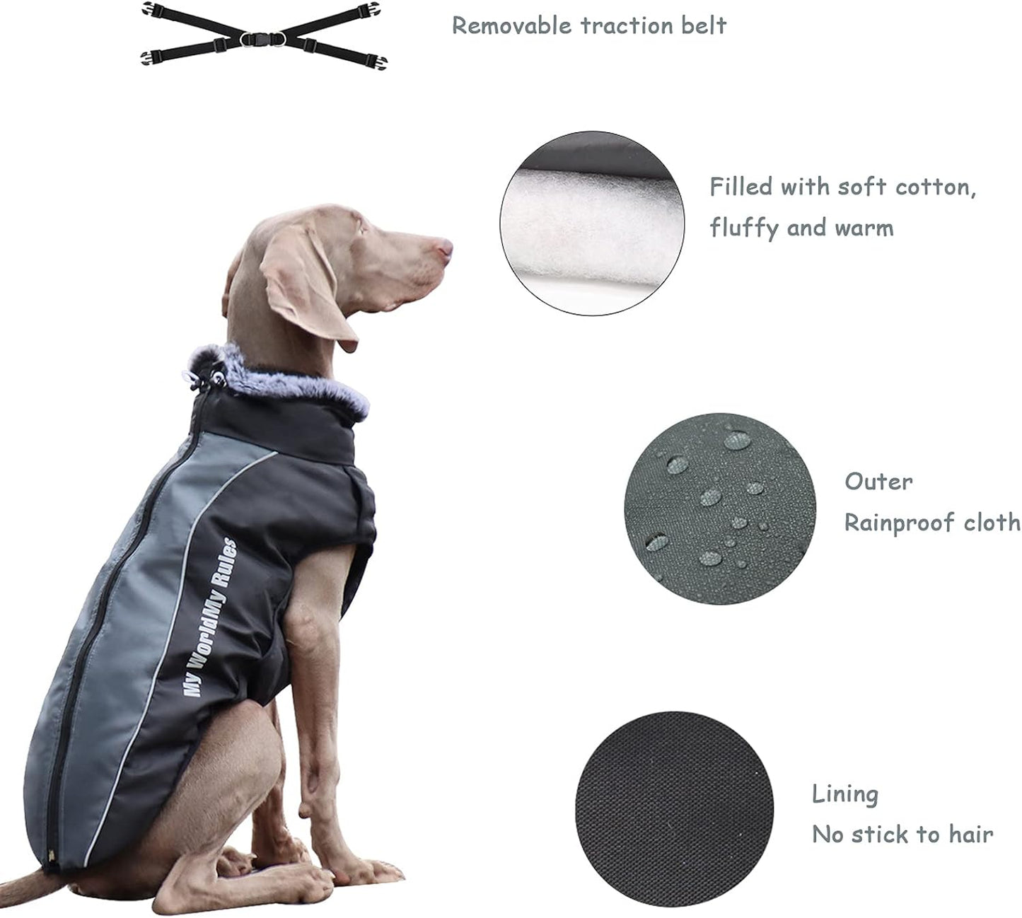 Foern Dog Coat, Waterproof Clothes with Reflective Strips Warm Cotton in Cold Weather Winter Outdoor, Windproof Jacket Clothing for Medium and Large Dogs