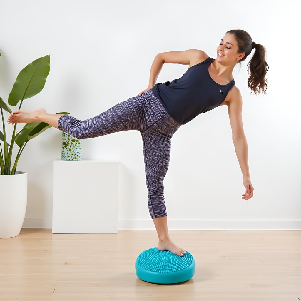 AppleRound Inflated Wobble Cushion with Hand Pump, Air Stability Board (Extra Thick), Core Balance Disc for Adults, Sensory Wiggle Seat for Kids, Flexible...