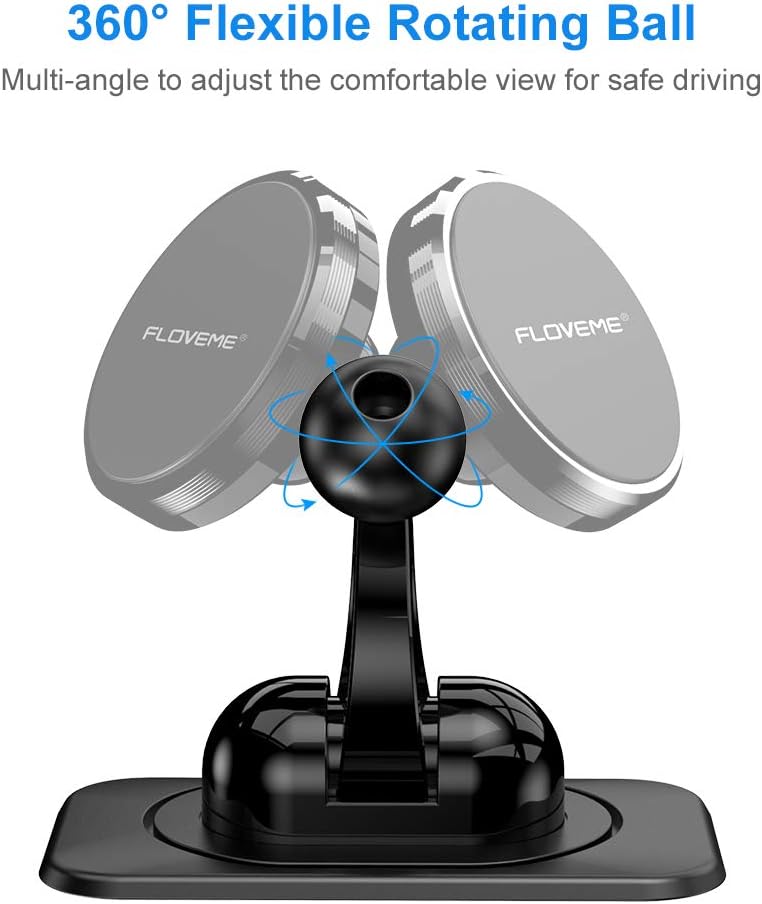 FLOVEME Magnetic Car Mobile Phone Holder with Adhesive Base, 360° Rotation Compatible with iPhone 14 13 12 Pro Samsung Huawei Xiaomi