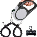 Dual Retractable Dog Leash for Walking 2 Small Dogs(Up to 44 Lbs Each) - Double Headed 16ft Extendable Pet Leash with Poop Bags, Non Slip Grip, One Button...