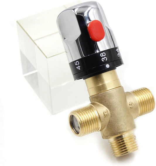 UGPLM Brass Thermostatic Mixing Valve 1/2 NPT Male Connections Home Plumbing Fixtures Bathroom for Showers Home Kitchen Bidets
