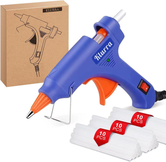 Klurra Hot Glue Gun, Mini Hot Glue Gun Kit with 30 Glue Sticks for School Crafts DIY Arts Quick Home Repairs, 20W (Blue)