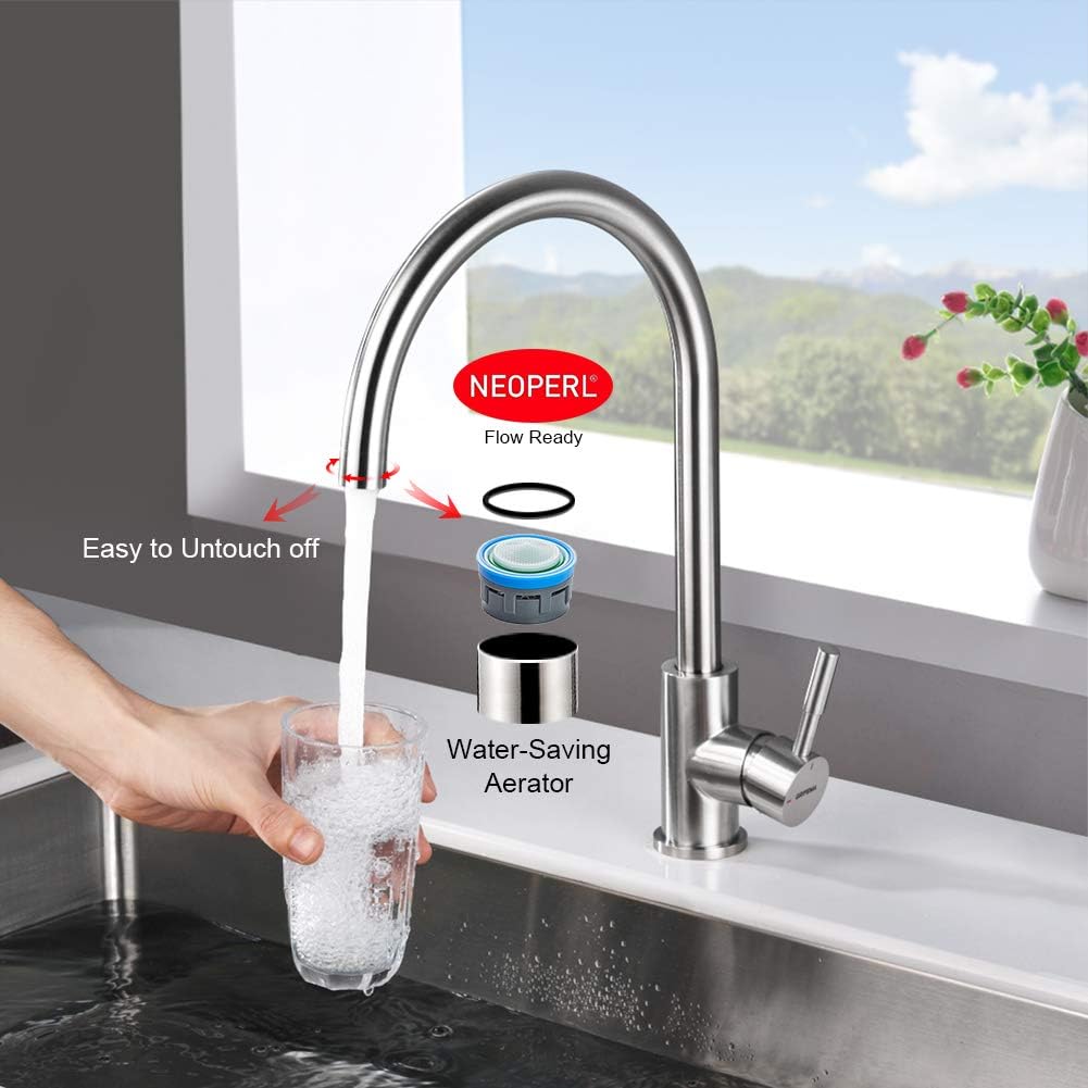 Faucema Irismart - Kitchen tap with 360° adjustable pipe, high, gray sink mixer (steel) [exclusive in Amazon]
