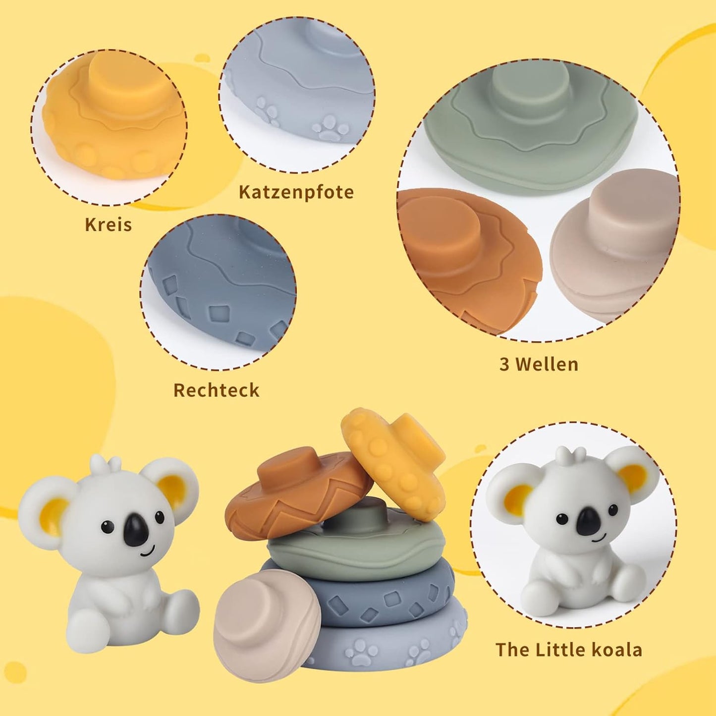 Baby Stacking Toy Baby Teething Toy Koala Baby Stacking Ring Toys Nesting Circle Toy Silicone Baby Toys Early Educational Christmas Toy Gifts for 6 12 18...