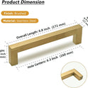 TooCust Brushed Brass Square Drawer Pulls 5 Pack, Modern Gold Cabinet Handles with 6-1/4 Inch (160mm) Hole Centers, Kitchen Cabinet Hardware and Dresser Pulls