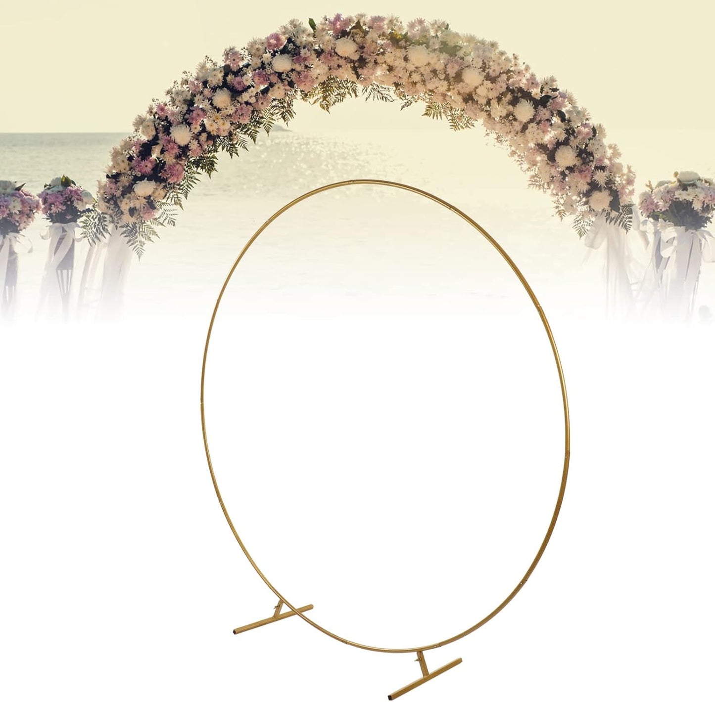Miokycl Round Backdrop Stand Iron Circle Wedding Arch Stand for Valentine's Day Wedding Birthday Christmas Decoration 6.7ft Gold